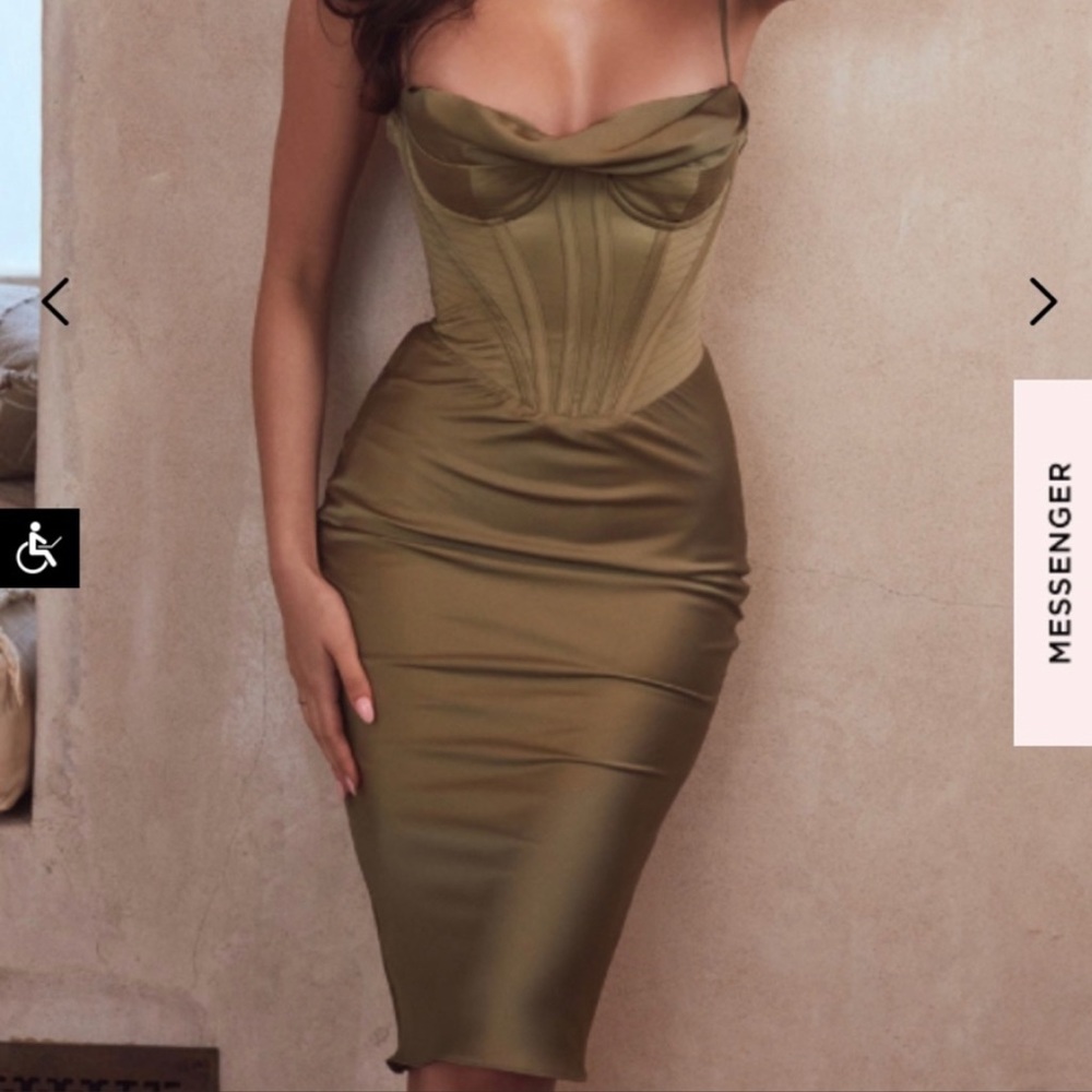 Myrna olive green House of CB dress XS